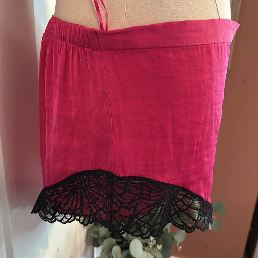 Josie NATORI 2-piece cami shorts hot pink & black lace L polyester pajamas - Picture 7 of 13